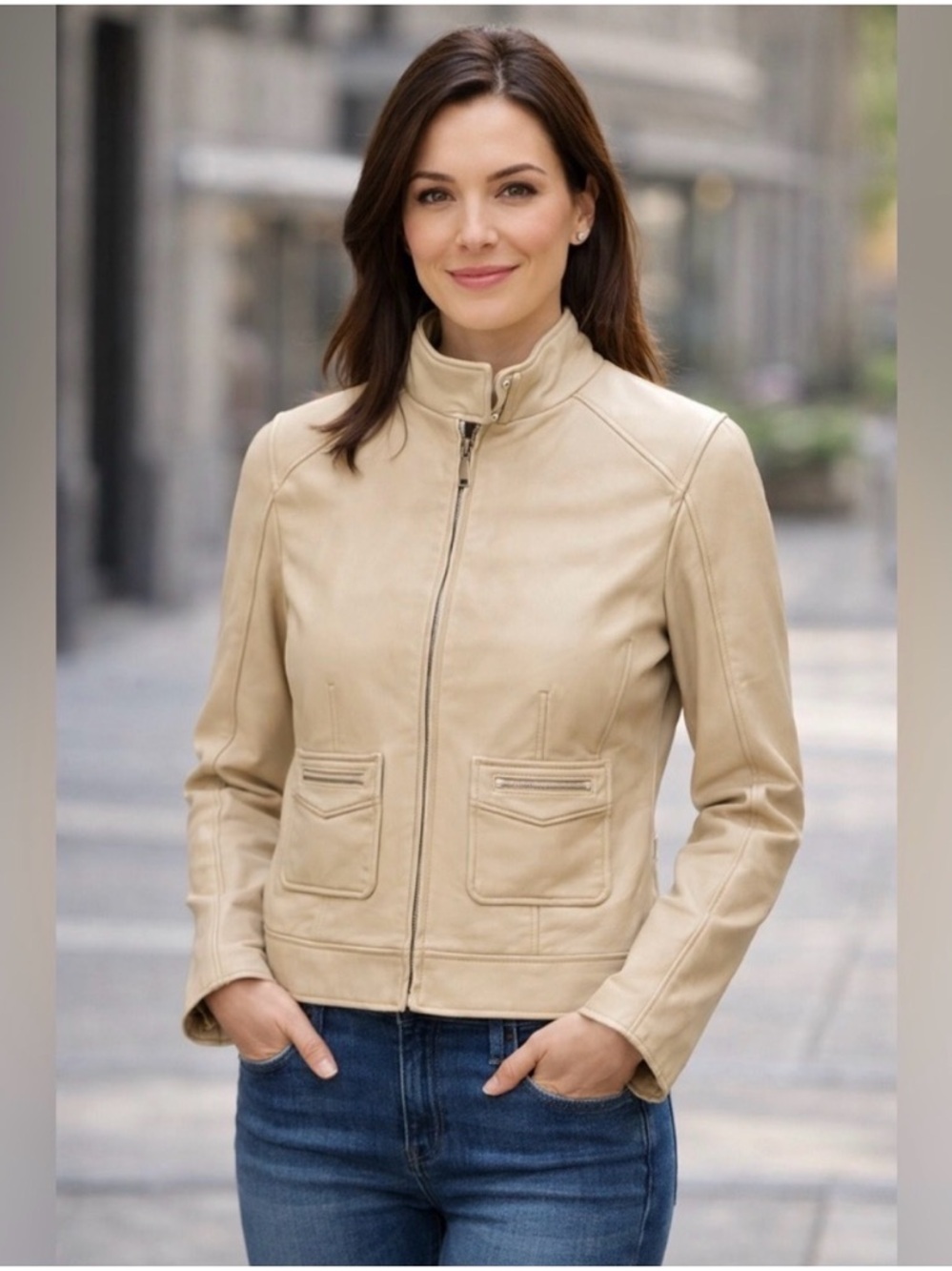Dana Buchman Cream Soft Real Leather Jacket